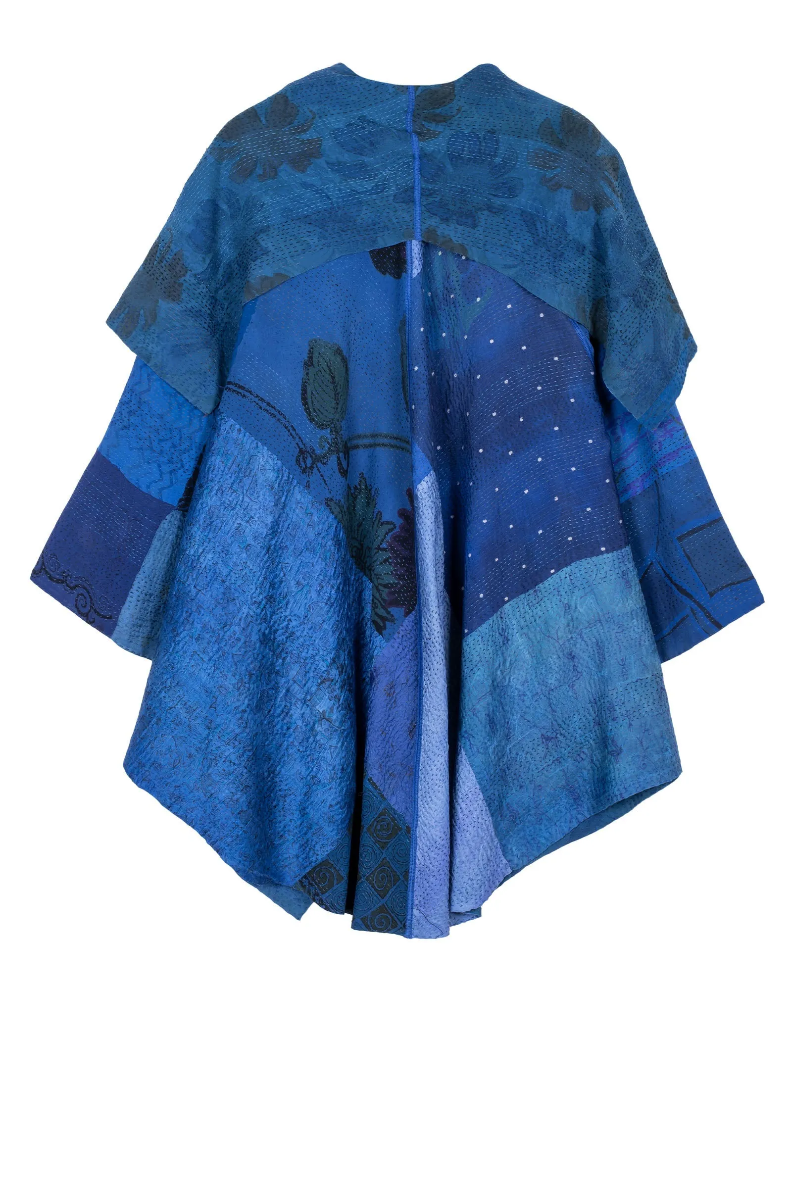 GEORGETTE VINTAGE SILK PATCH KANTHA CIRCULAR LONG JKT - gs2009-blu -