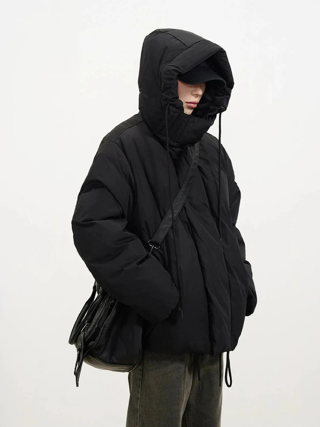 High Collar Hooded Puffer Jacket with Pockets