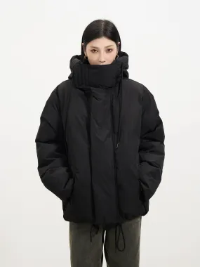 High Collar Hooded Puffer Jacket with Pockets