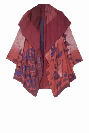 HOLIDAY FLOWER SILK COTTON KANTHA CIRCULAR LONG JKT - ho2009-red -