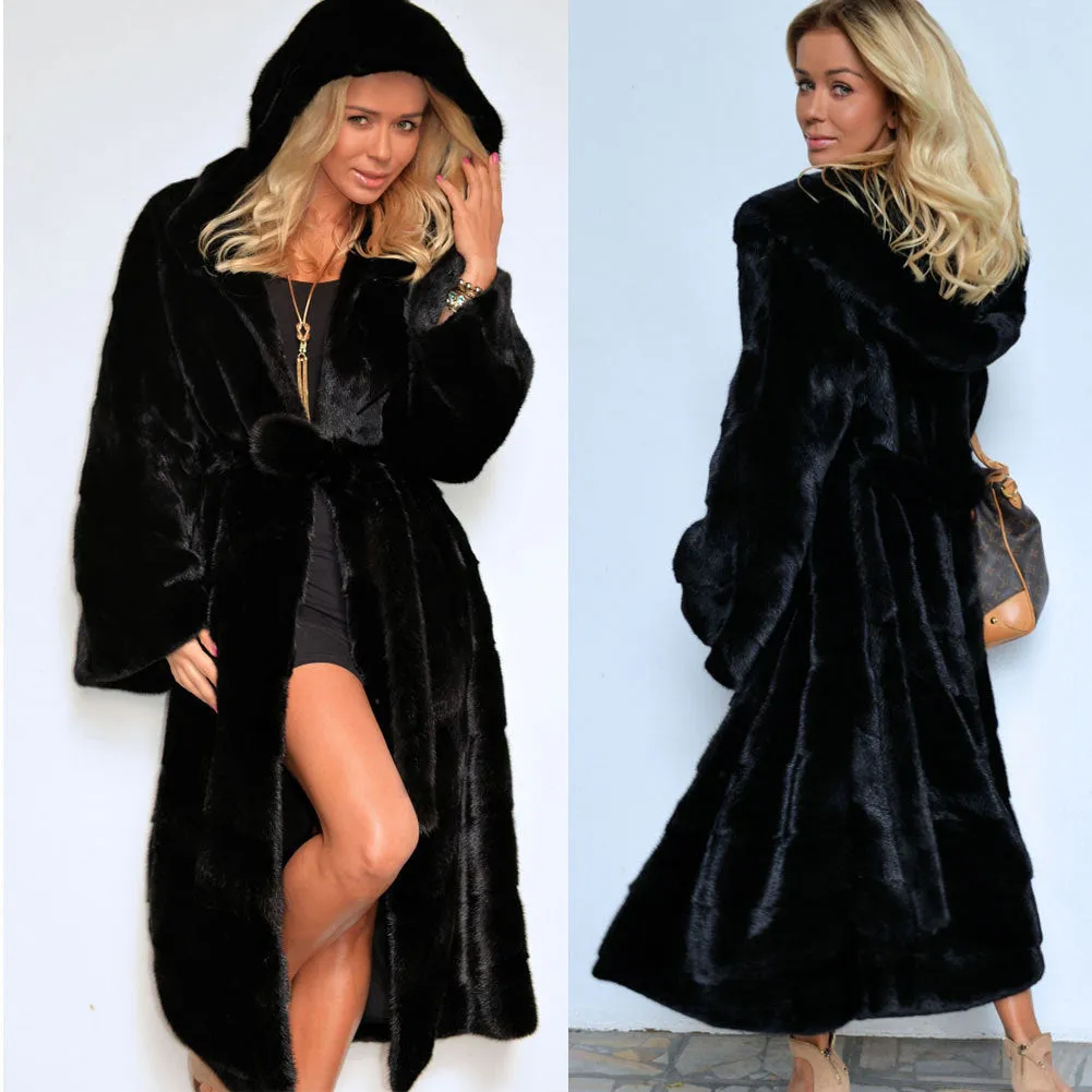 Hooded Thickened Faux Fur Trench Coat