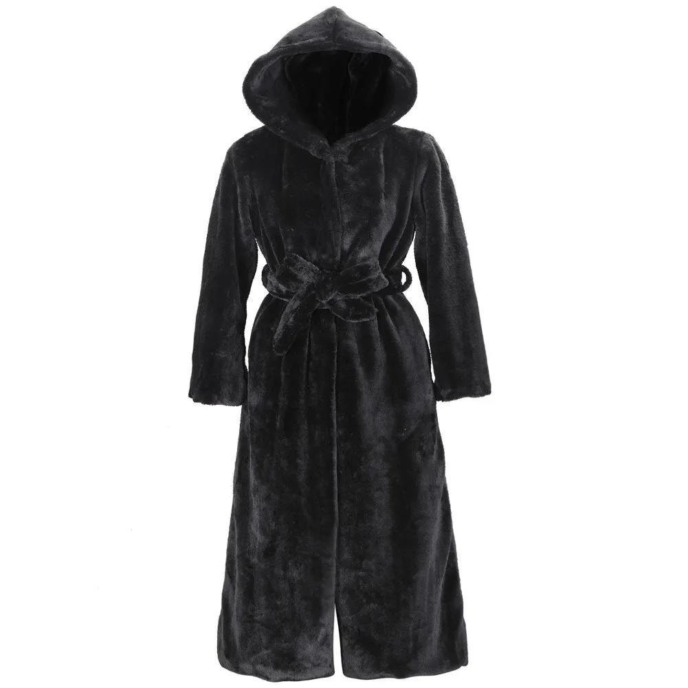 Hooded Thickened Faux Fur Trench Coat