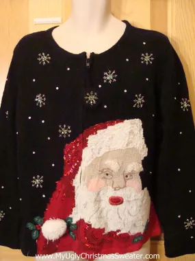 Horrible Scary Santa Funny Ugly Sweater with Bling