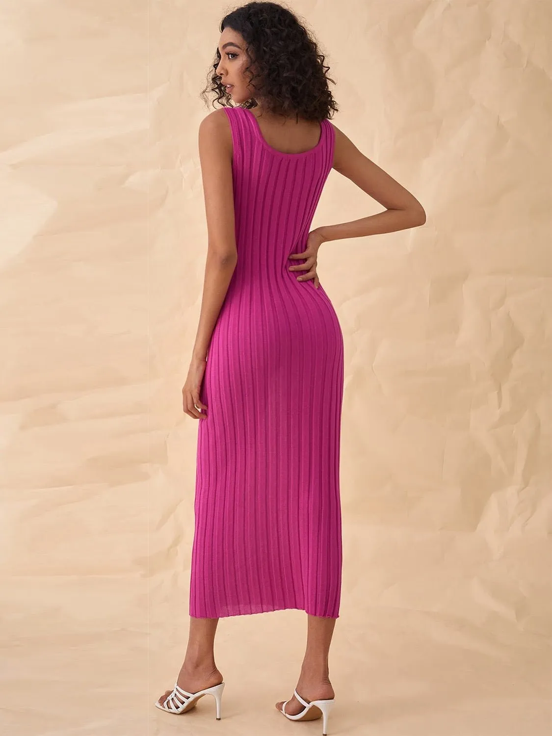 Hot Pink Ribbed Maxi Dress - FINAL SALE