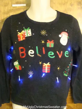 I BELIEVE Crazy Christmas Sweater with Lights