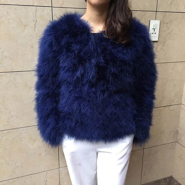 Jancoco Max S1002 Women 2017 Real Fur Coat  Genuine Ostrich Feather Fur Winter Jacket Retail / Wholesale Top Quality