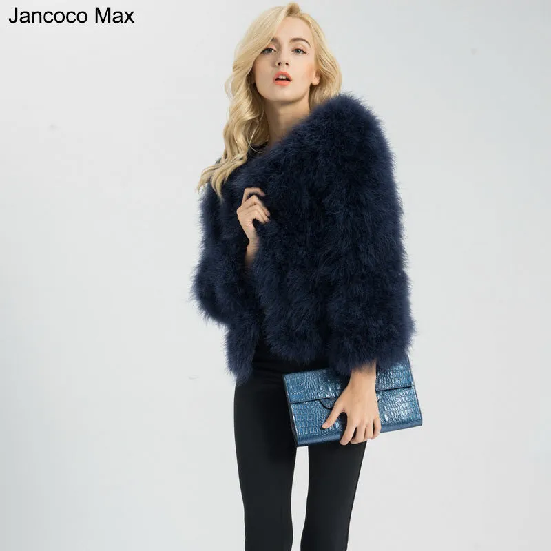 Jancoco Max S1002 Women 2017 Real Fur Coat  Genuine Ostrich Feather Fur Winter Jacket Retail / Wholesale Top Quality