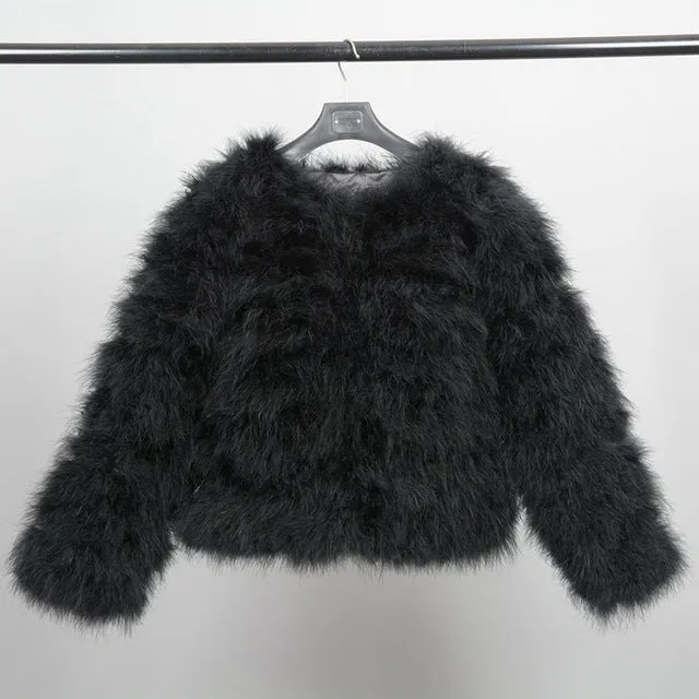 Jancoco Max S1002 Women 2017 Real Fur Coat  Genuine Ostrich Feather Fur Winter Jacket Retail / Wholesale Top Quality