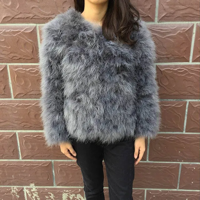 Jancoco Max S1002 Women 2017 Real Fur Coat  Genuine Ostrich Feather Fur Winter Jacket Retail / Wholesale Top Quality