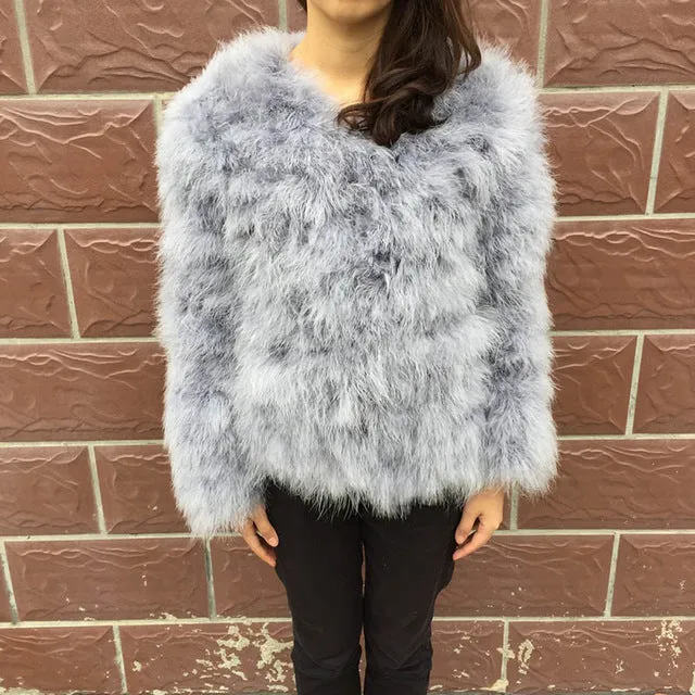 Jancoco Max S1002 Women 2017 Real Fur Coat  Genuine Ostrich Feather Fur Winter Jacket Retail / Wholesale Top Quality