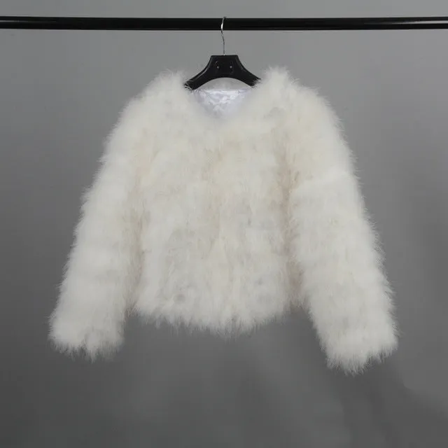 Jancoco Max S1002 Women 2017 Real Fur Coat  Genuine Ostrich Feather Fur Winter Jacket Retail / Wholesale Top Quality