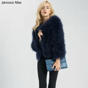 Jancoco Max S1002 Women 2017 Real Fur Coat  Genuine Ostrich Feather Fur Winter Jacket Retail / Wholesale Top Quality