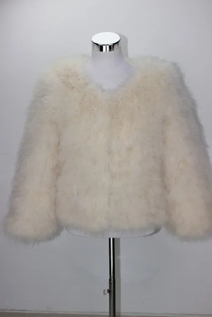 Jancoco Max S1002 Women 2017 Real Fur Coat  Genuine Ostrich Feather Fur Winter Jacket Retail / Wholesale Top Quality