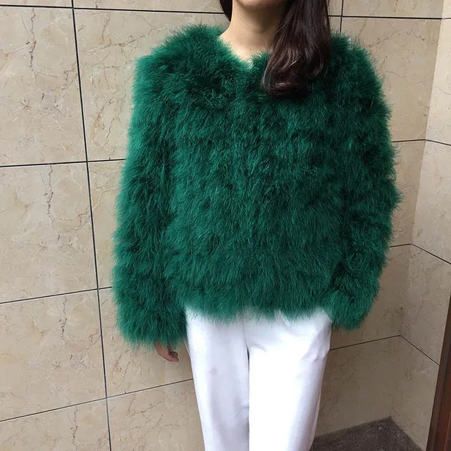 Jancoco Max S1002 Women 2017 Real Fur Coat  Genuine Ostrich Feather Fur Winter Jacket Retail / Wholesale Top Quality