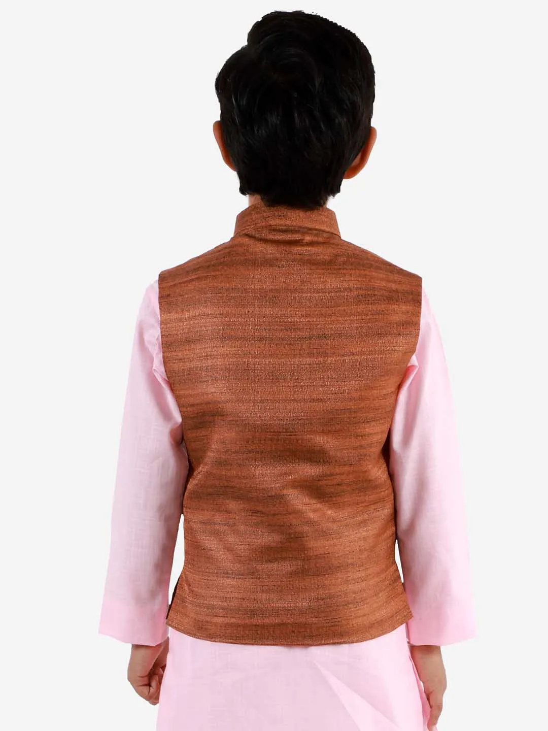 Jashvi Boys Coffee Brown Matka Silk Blend Nehru Jacket