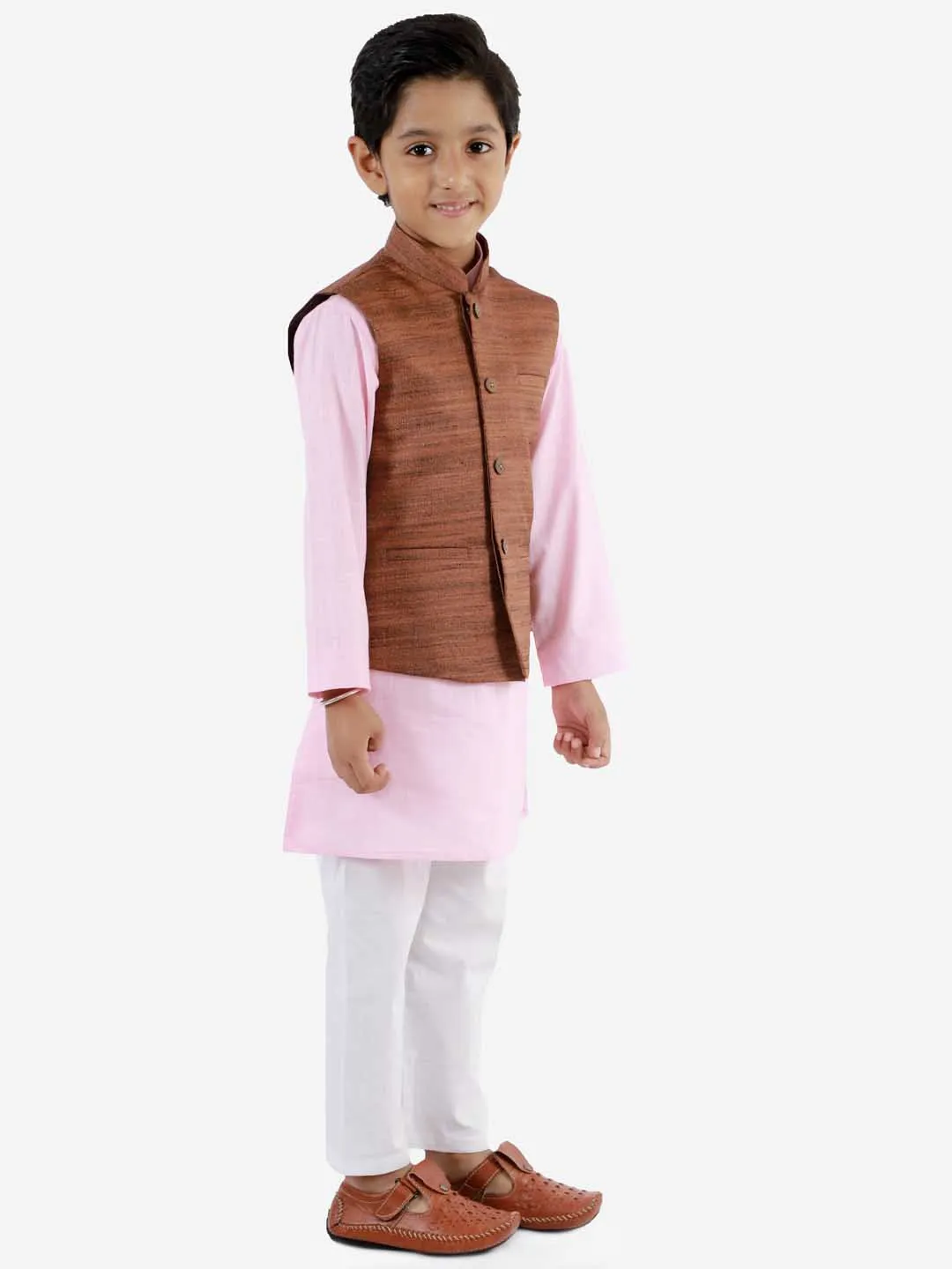 Jashvi Boys Coffee Brown Matka Silk Blend Nehru Jacket