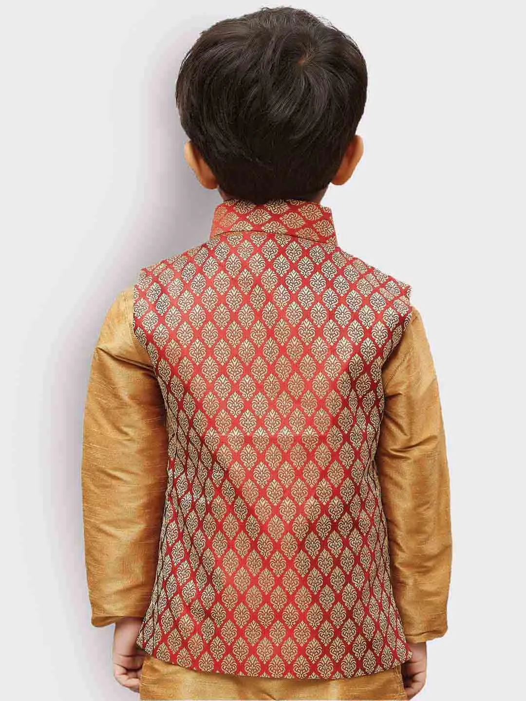 Jashvi Boys' Maroon Silk Blend Nehru Jackets