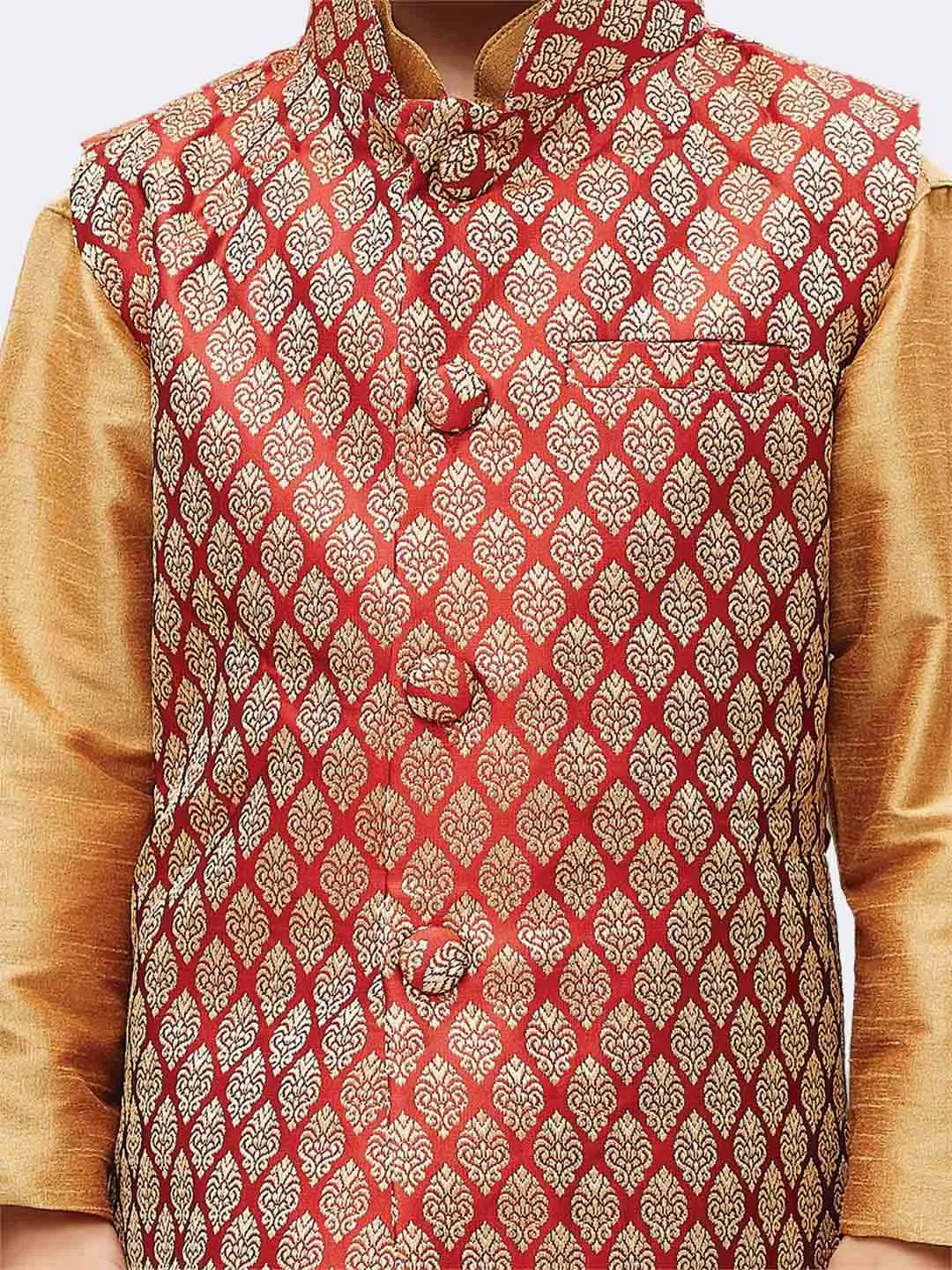 Jashvi Boys' Maroon Silk Blend Nehru Jackets