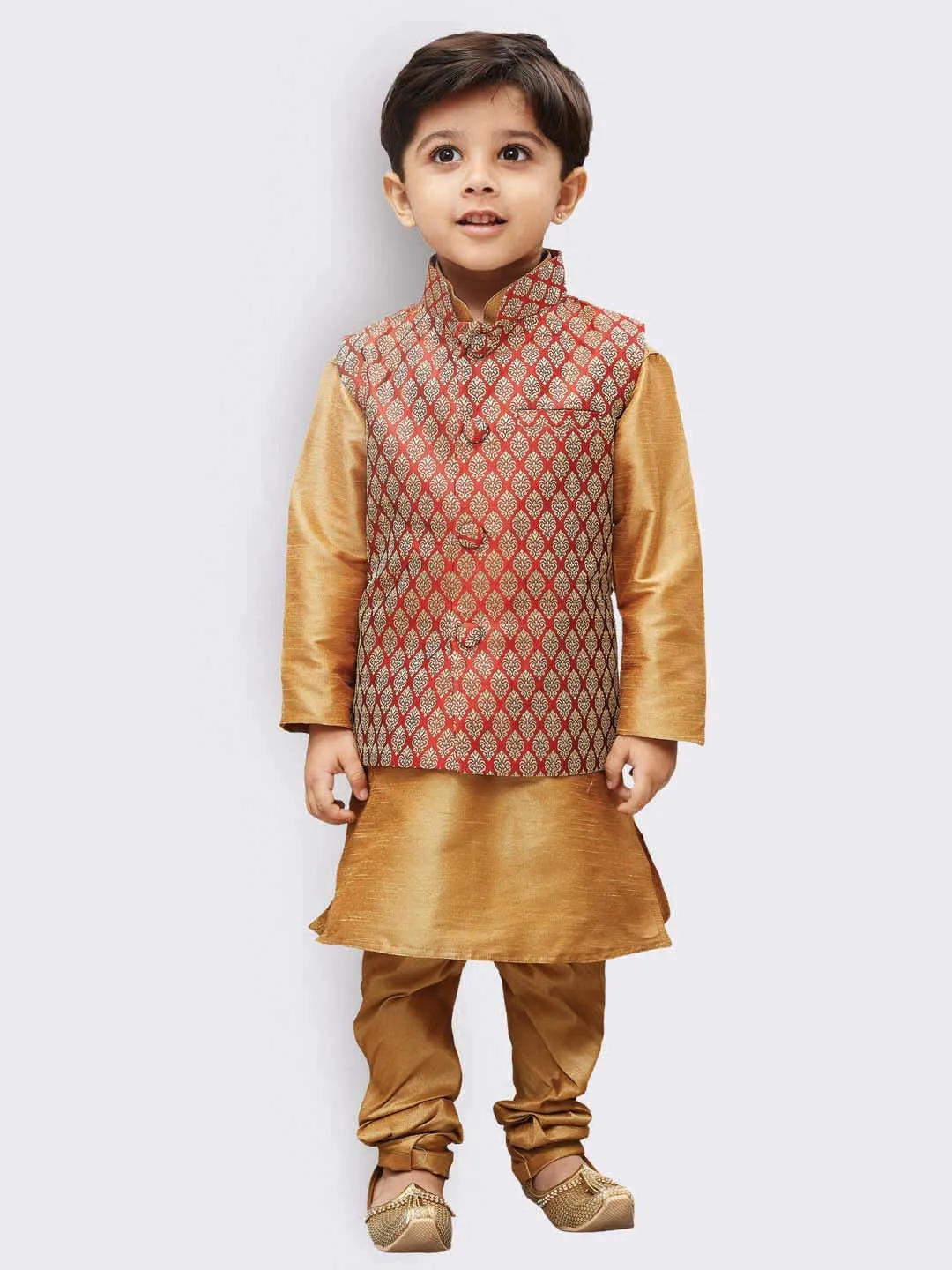 Jashvi Boys' Maroon Silk Blend Nehru Jackets