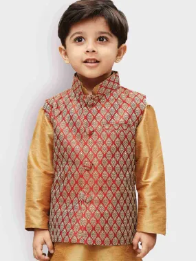 Jashvi Boys' Maroon Silk Blend Nehru Jackets