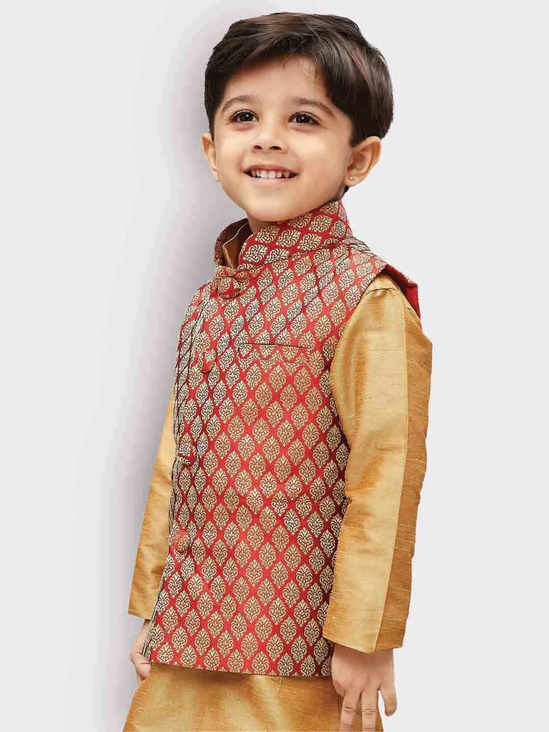 Jashvi Boys' Maroon Silk Blend Nehru Jackets