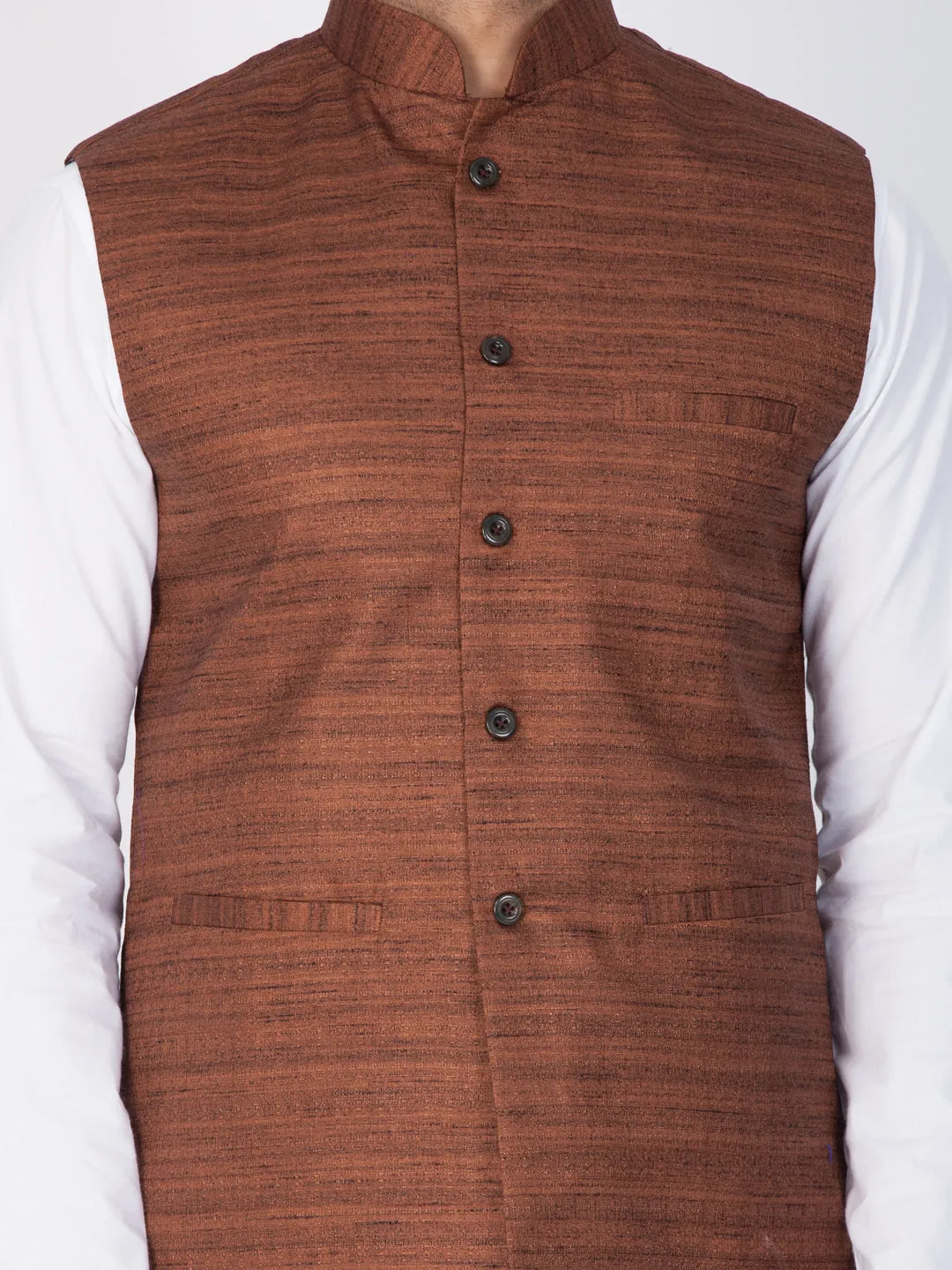 Jashvi Men's Brown Cotton Blend Ethnic Jacket