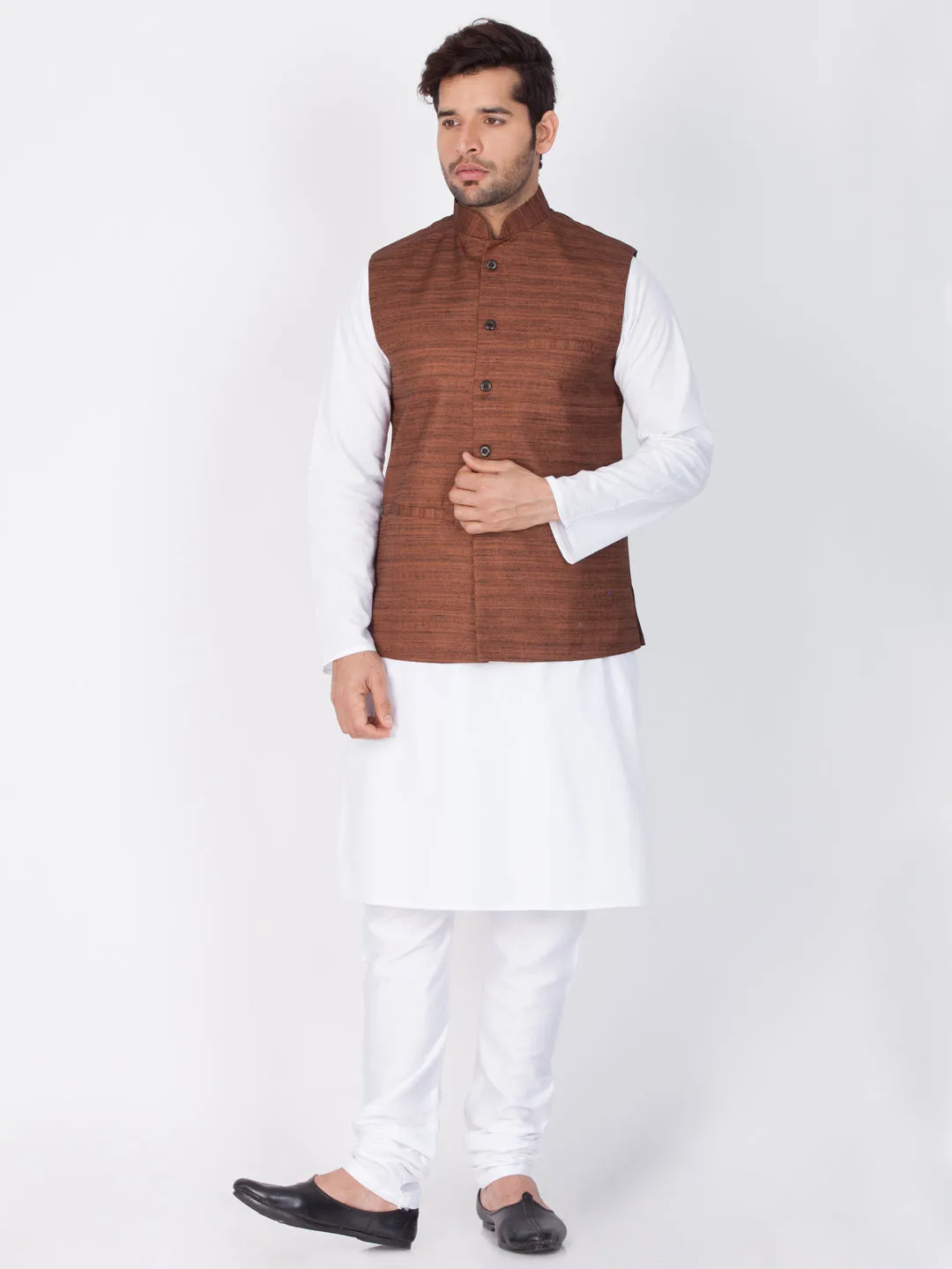 Jashvi Men's Brown Cotton Blend Ethnic Jacket