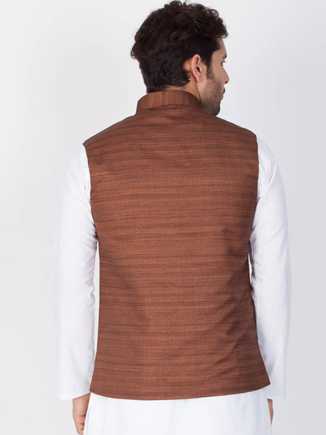 Jashvi Men's Brown Cotton Blend Ethnic Jacket