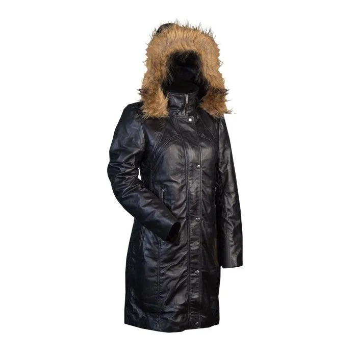 Ladies 3/4 length puffer jacket with hood