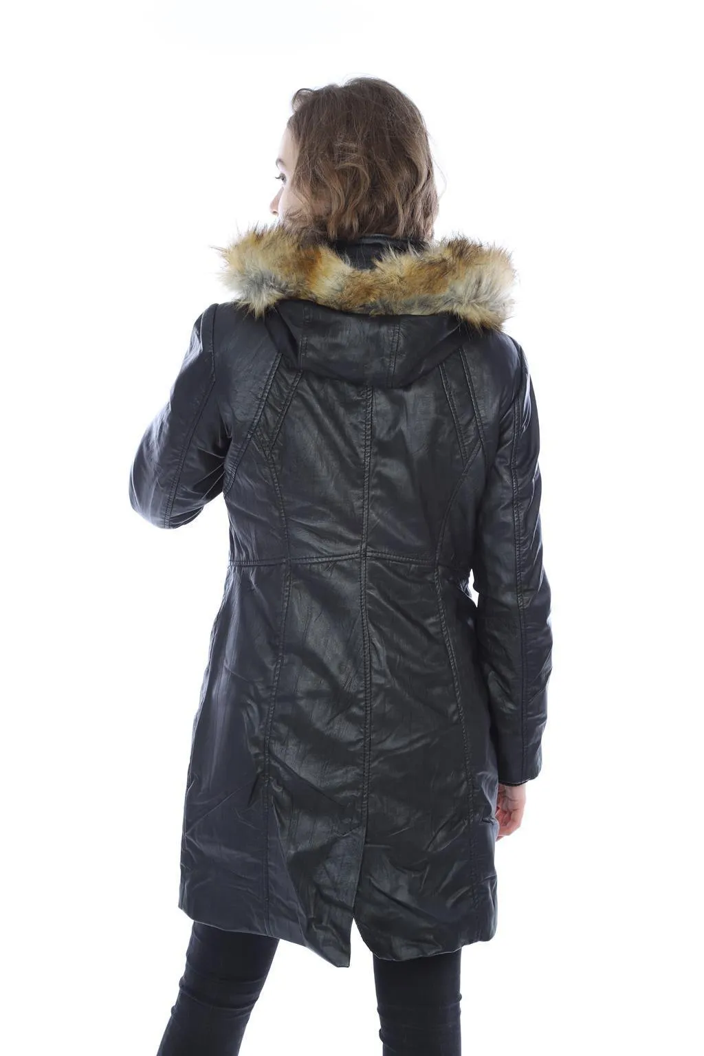 Ladies 3/4 length puffer jacket with hood