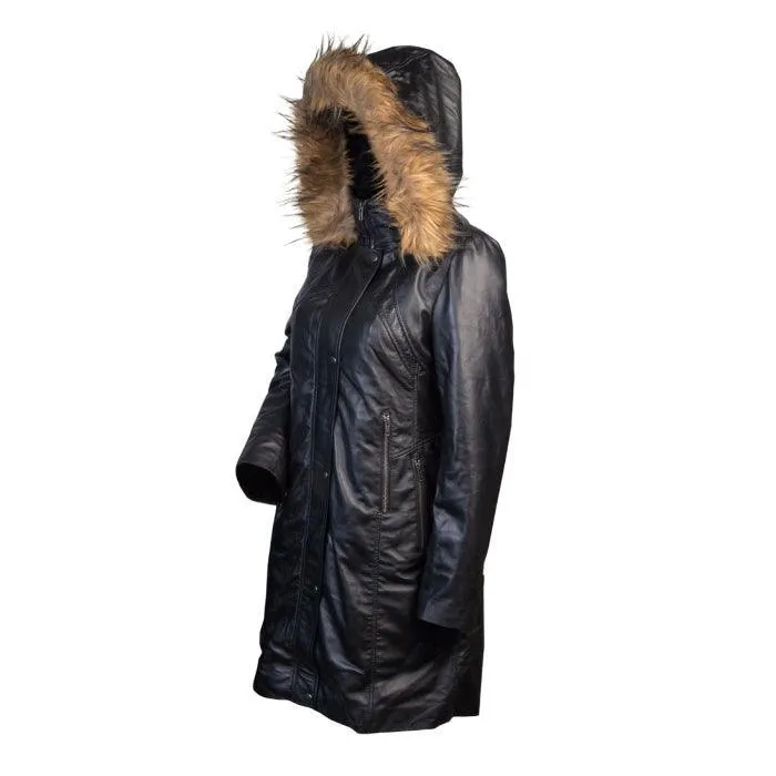 Ladies 3/4 length puffer jacket with hood