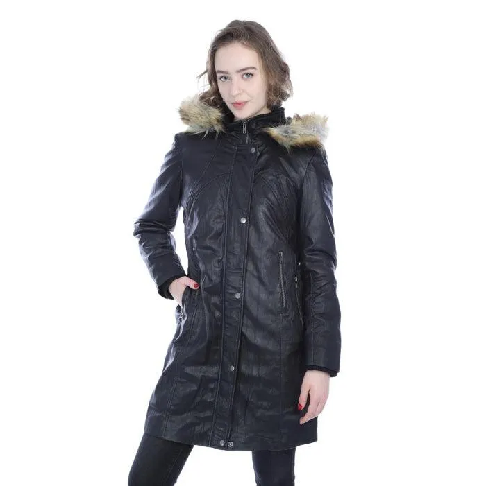 Ladies 3/4 length puffer jacket with hood