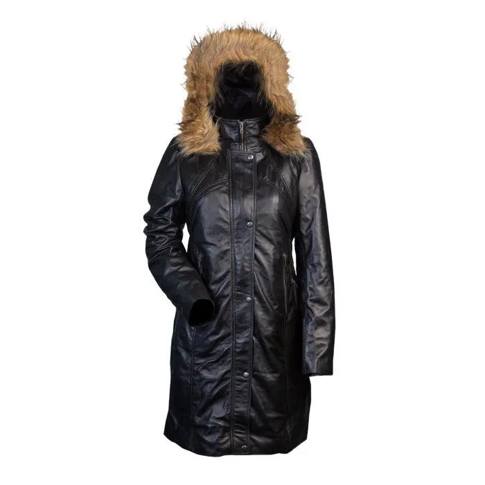 Ladies 3/4 length puffer jacket with hood