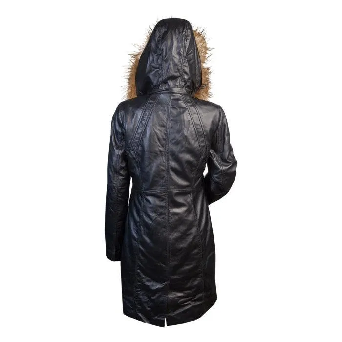 Ladies 3/4 length puffer jacket with hood