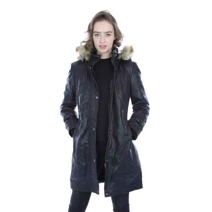 Ladies 3/4 length puffer jacket with hood