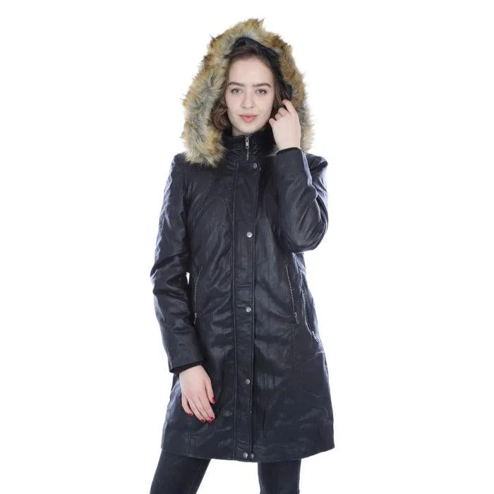 Ladies 3/4 length puffer jacket with hood