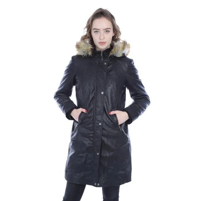 Ladies 3/4 length puffer jacket with hood