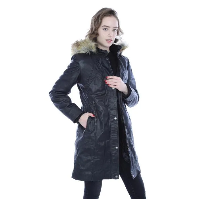 Ladies 3/4 length puffer jacket with hood