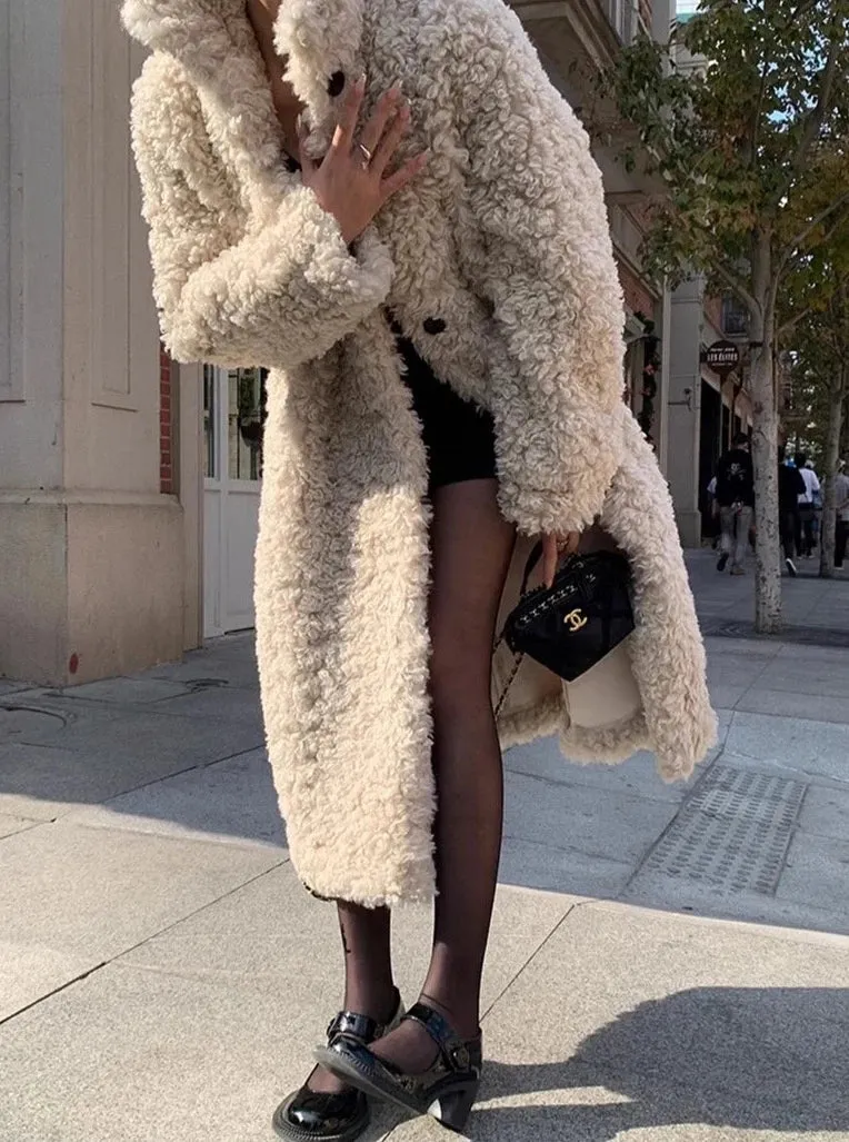 Laura Curly Lamb Faux Fur Maxi Coats