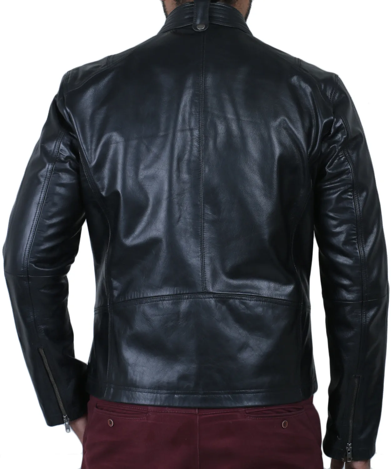 Leather Jackets Hub Mens Genuine Cowhide Leather Jacket (Black, Racer Jacket) - 1501606