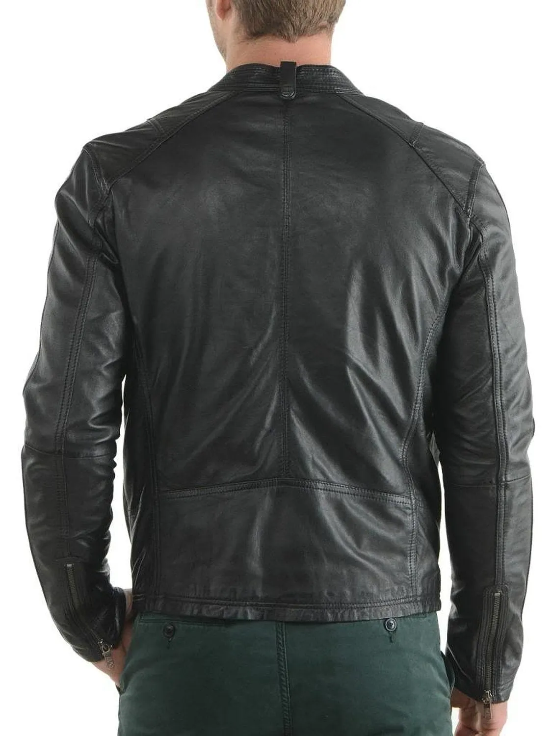 Leather Jackets Hub Mens Genuine Cowhide Leather Jacket (Black, Racer Jacket) - 1501606