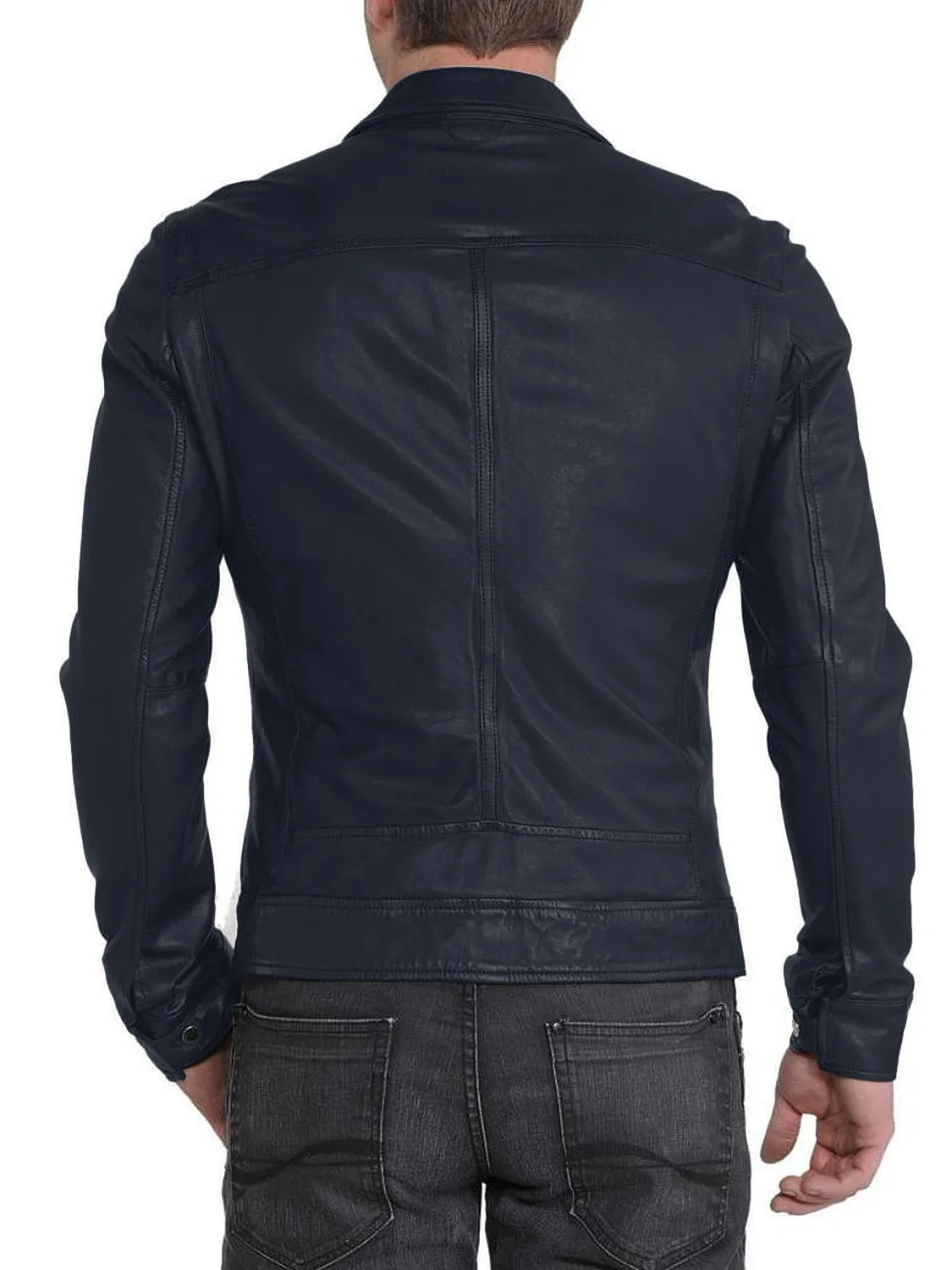 Leather Jackets Hub Mens Genuine Lambskin Leather Jacket (Black, Aviator Jacket) - 1501221