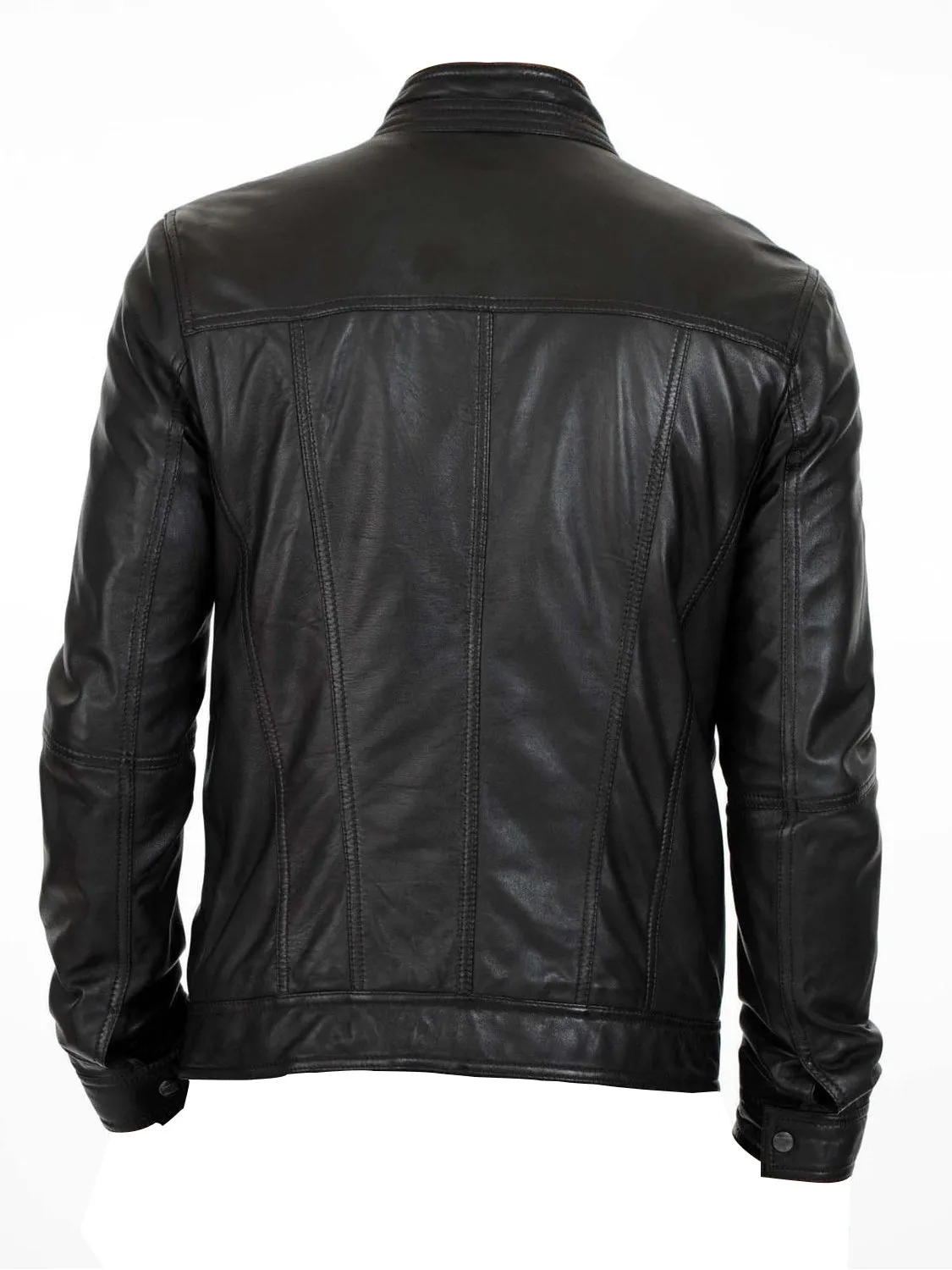 Leather Jackets Hub Mens Genuine Lambskin Leather Jacket (Black, Classic Jacket) - 1501125