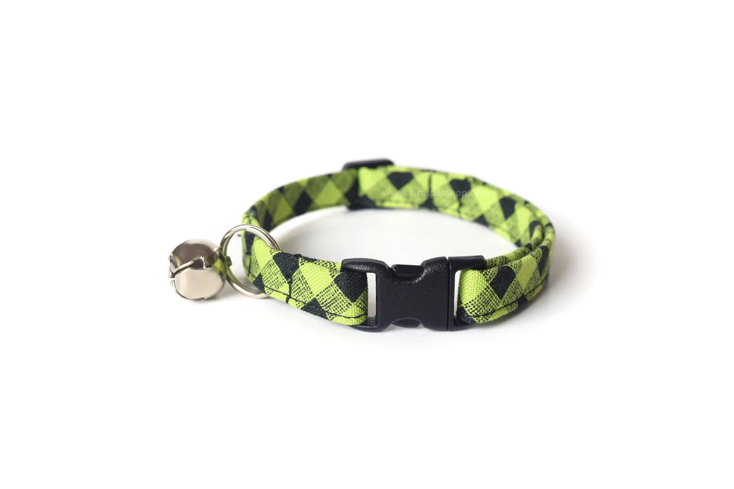 Lime Green & Black Plaid Cat Collar