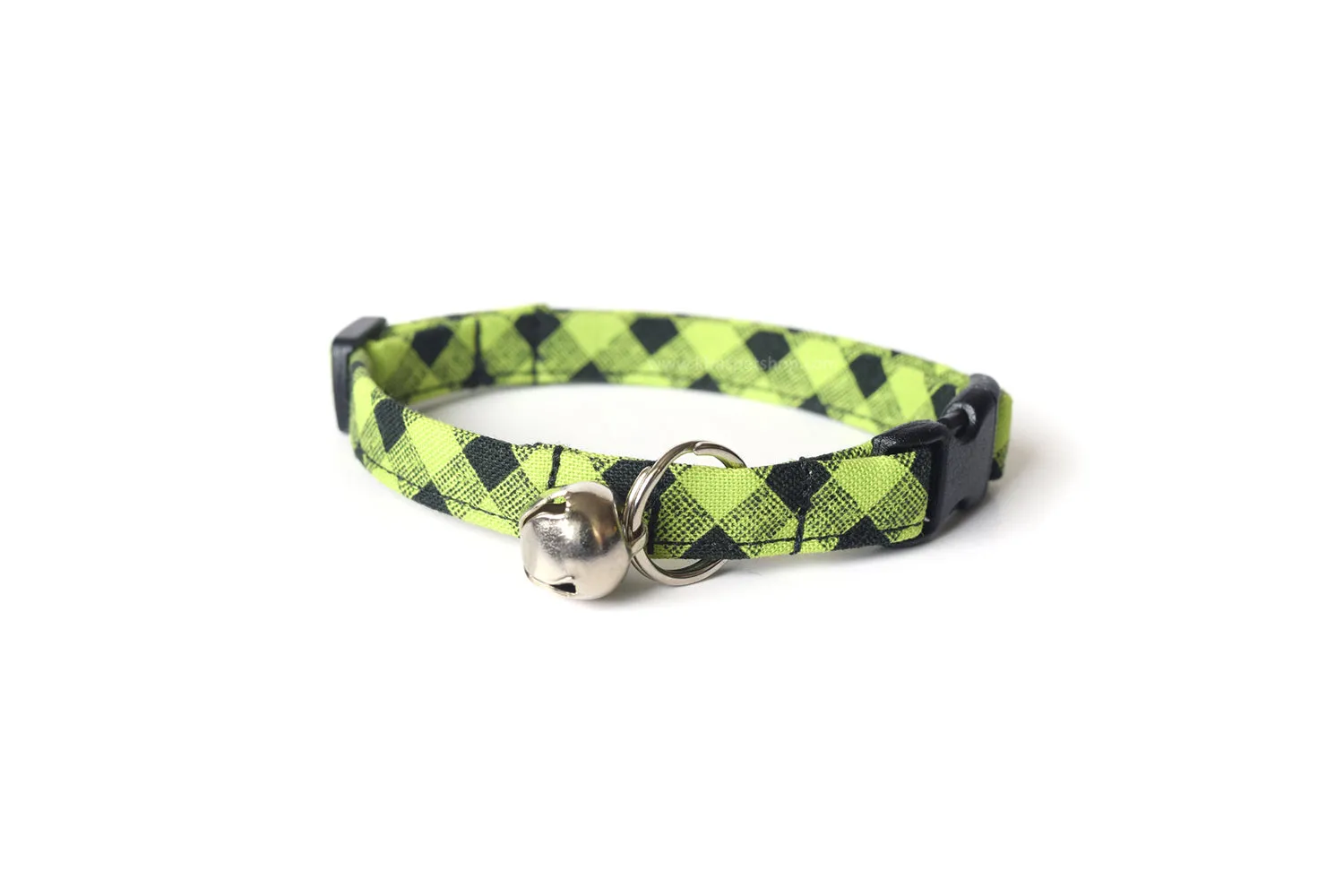 Lime Green & Black Plaid Cat Collar