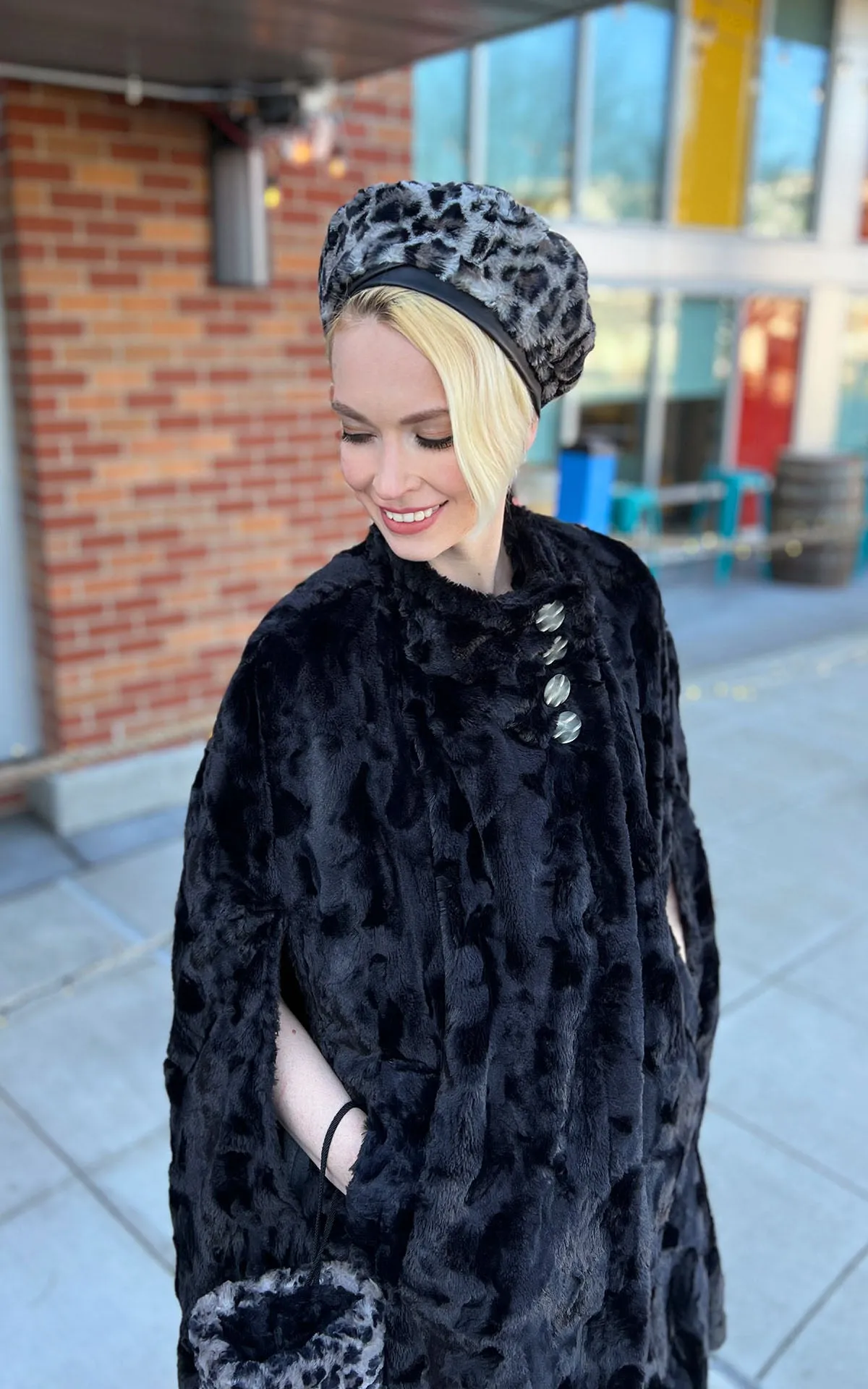 Long Cape - Cuddly Faux Fur in Black