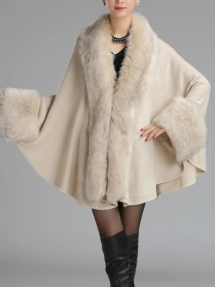 Loose Large Faux Fur Knitted Cardigan Cape MSF031