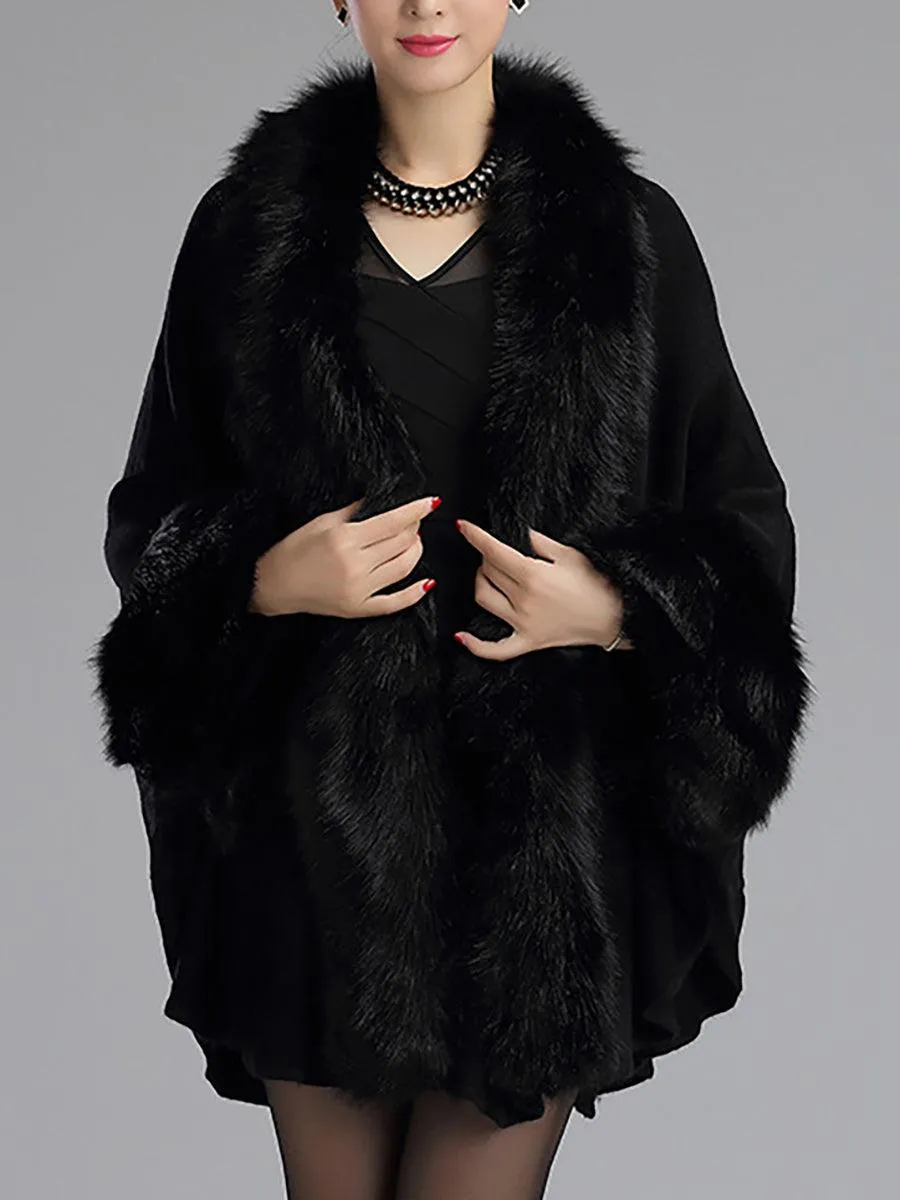 Loose Large Faux Fur Knitted Cardigan Cape MSF031