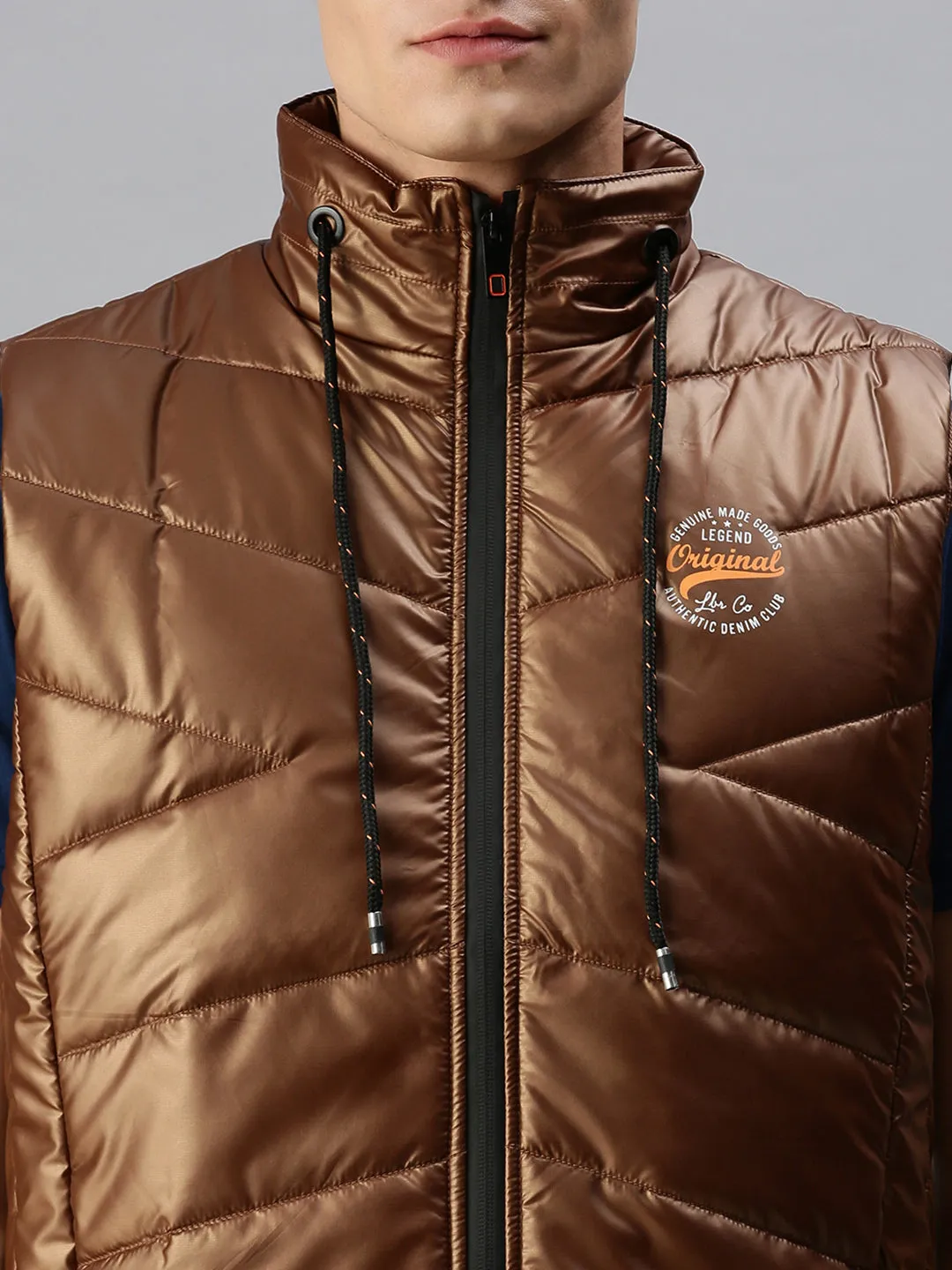 Men Solid Brown Padded Jacket