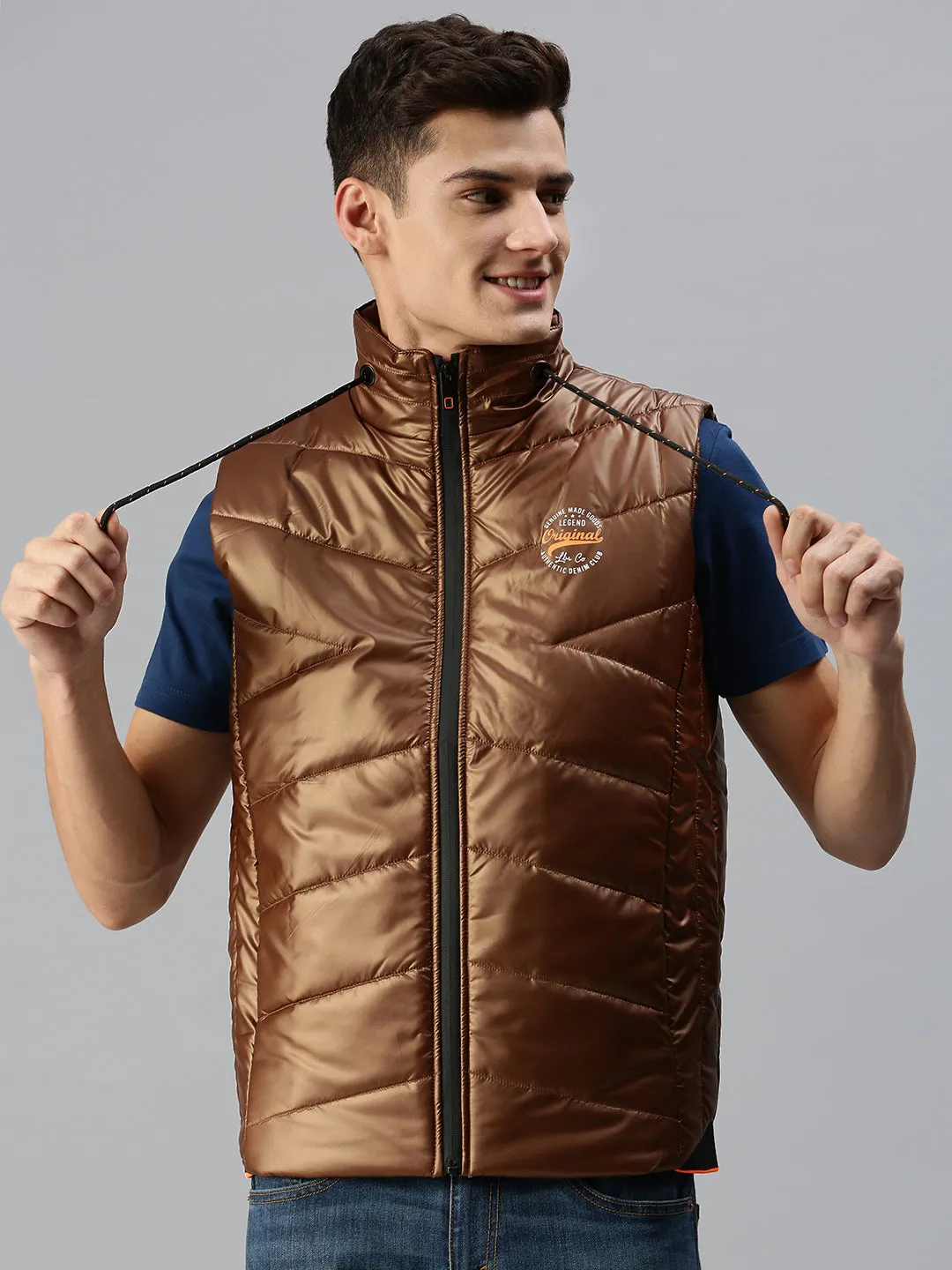 Men Solid Brown Padded Jacket